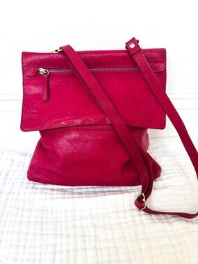Maurizio Taiuti Pink Leather Fold Over Crossbody Bag Italy